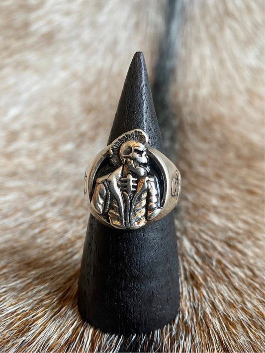 Vintage 1989 Sterling Silver Punk Rock Skeleton Biker Ring