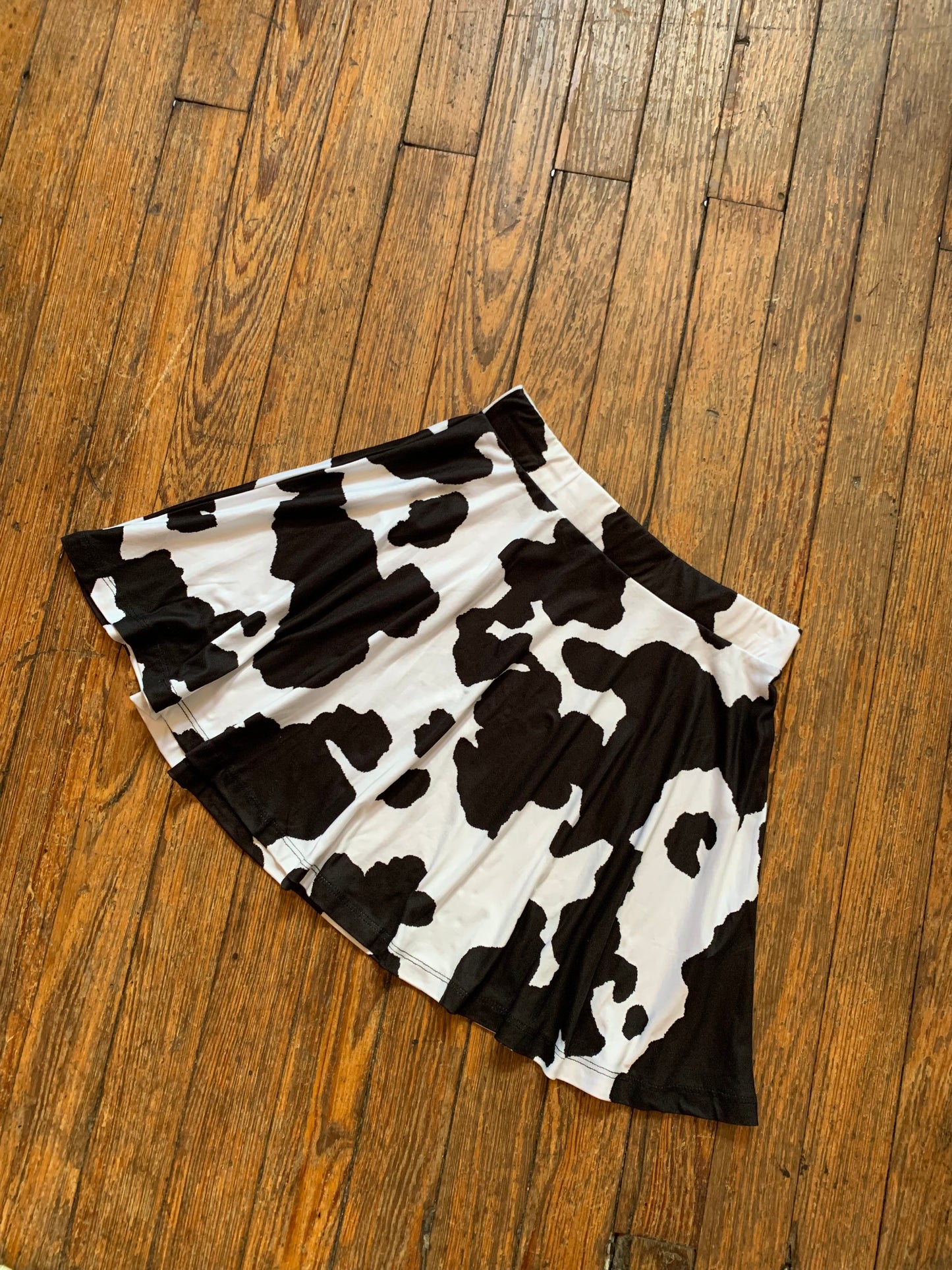 Black and White Cow Print Skater Skirt