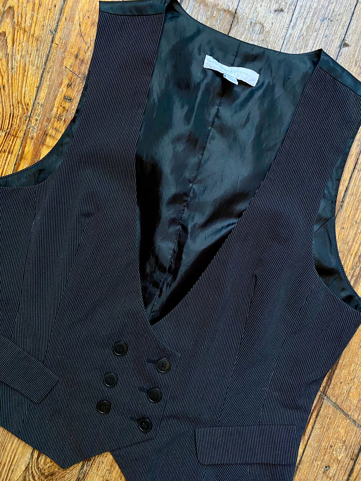 Black w/ White Pin Stripe Satin Vest