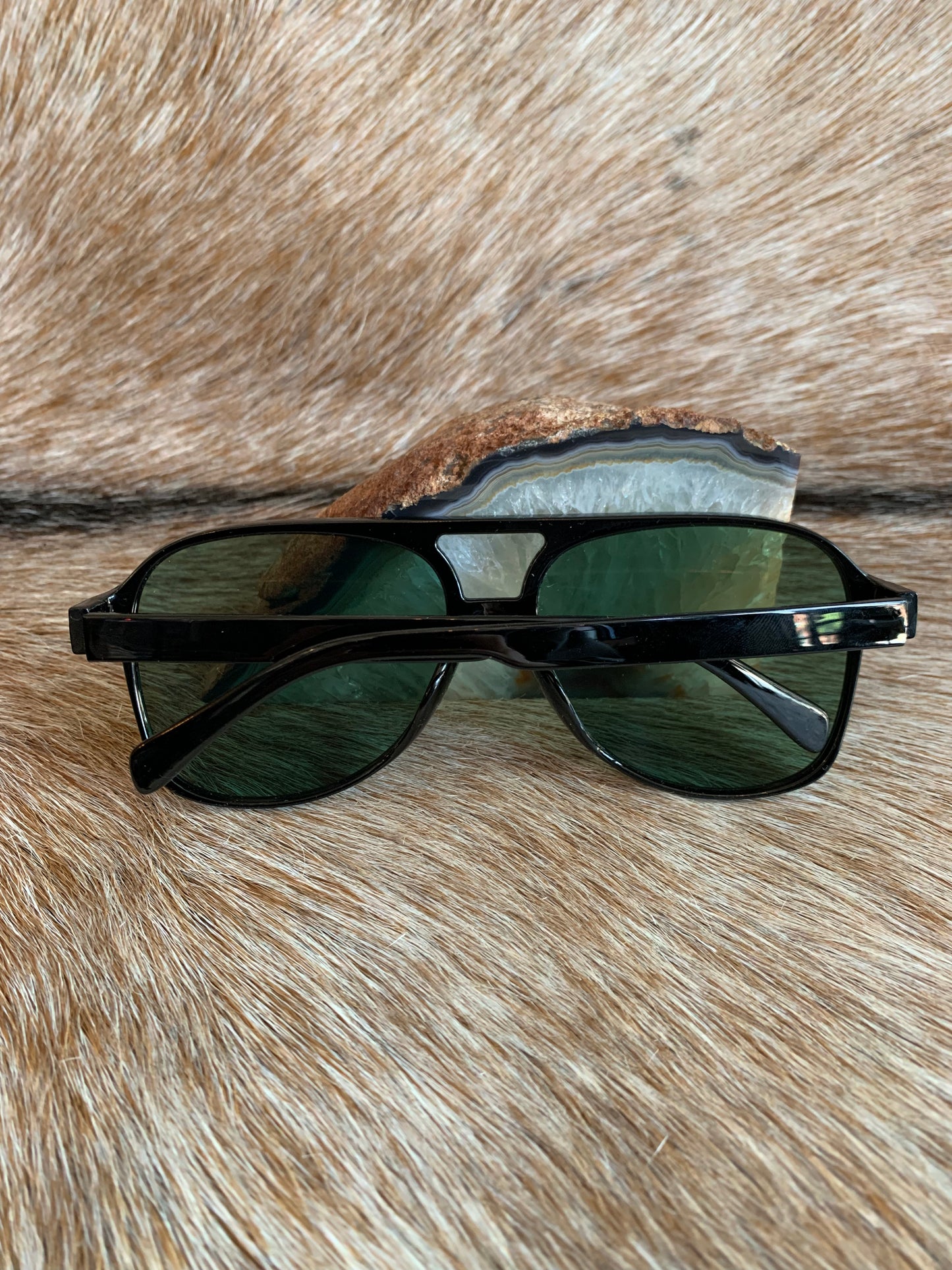 Large Green Lens Black Frame Sunglasses