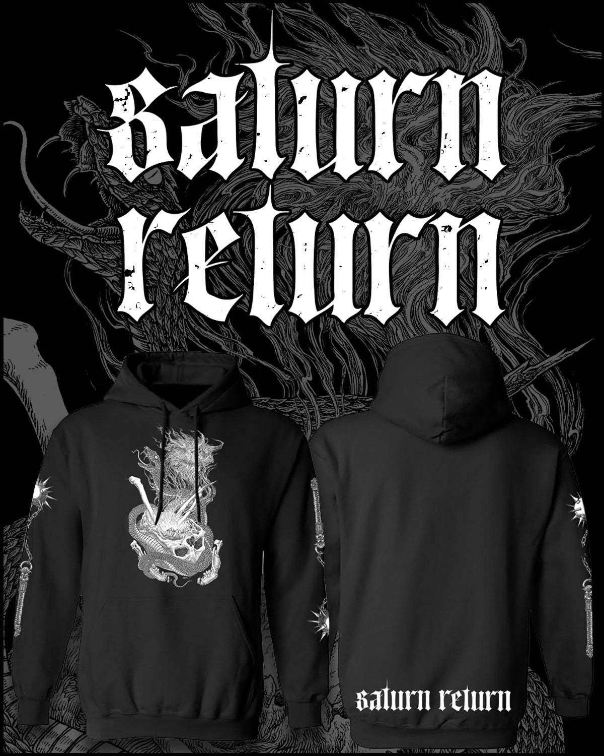 Saturn Return Serpent’s Skull Pullover Hooded Sweatshirt