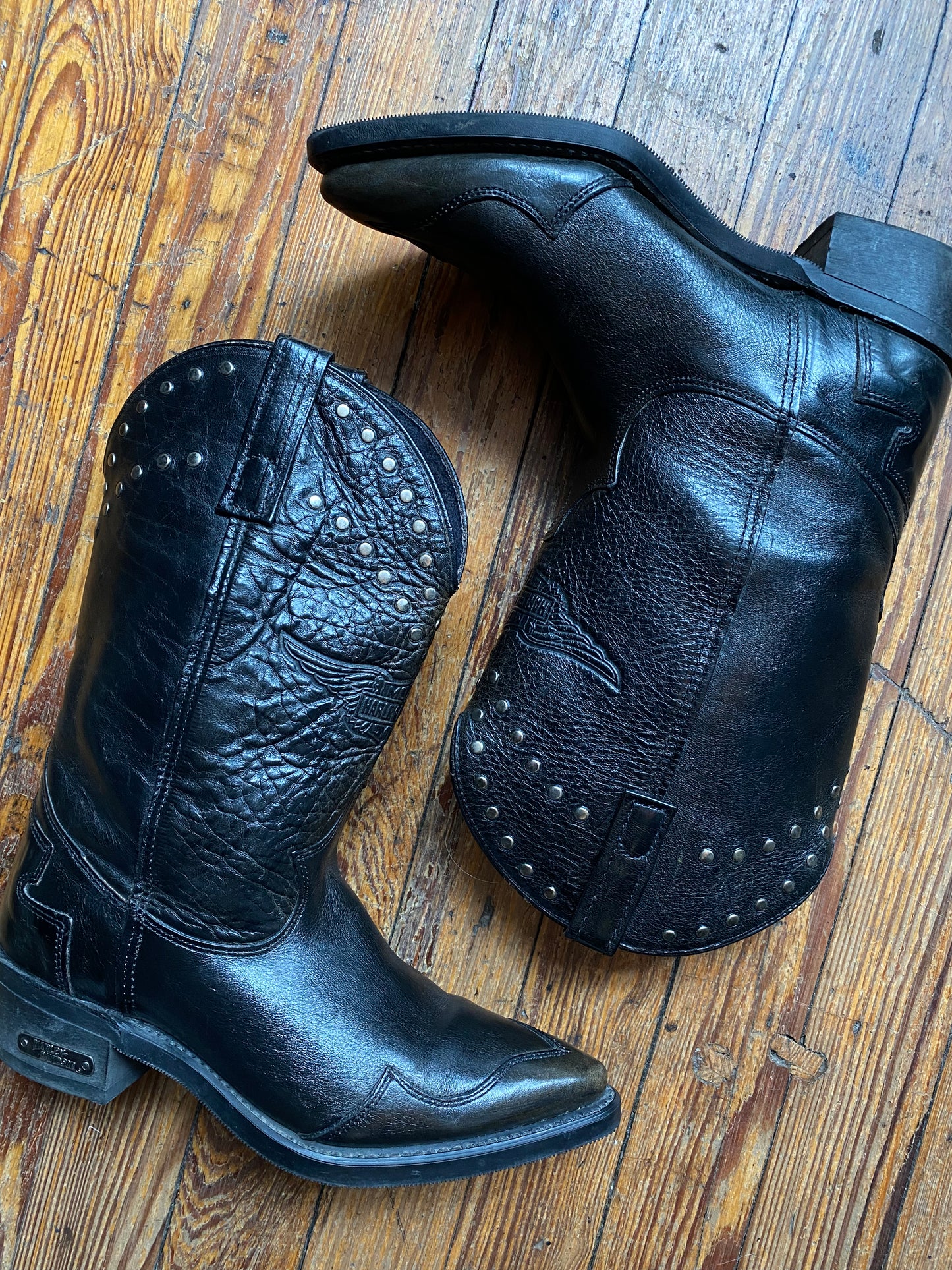 Vintage Harley Davidson Studded Cowboy Boots