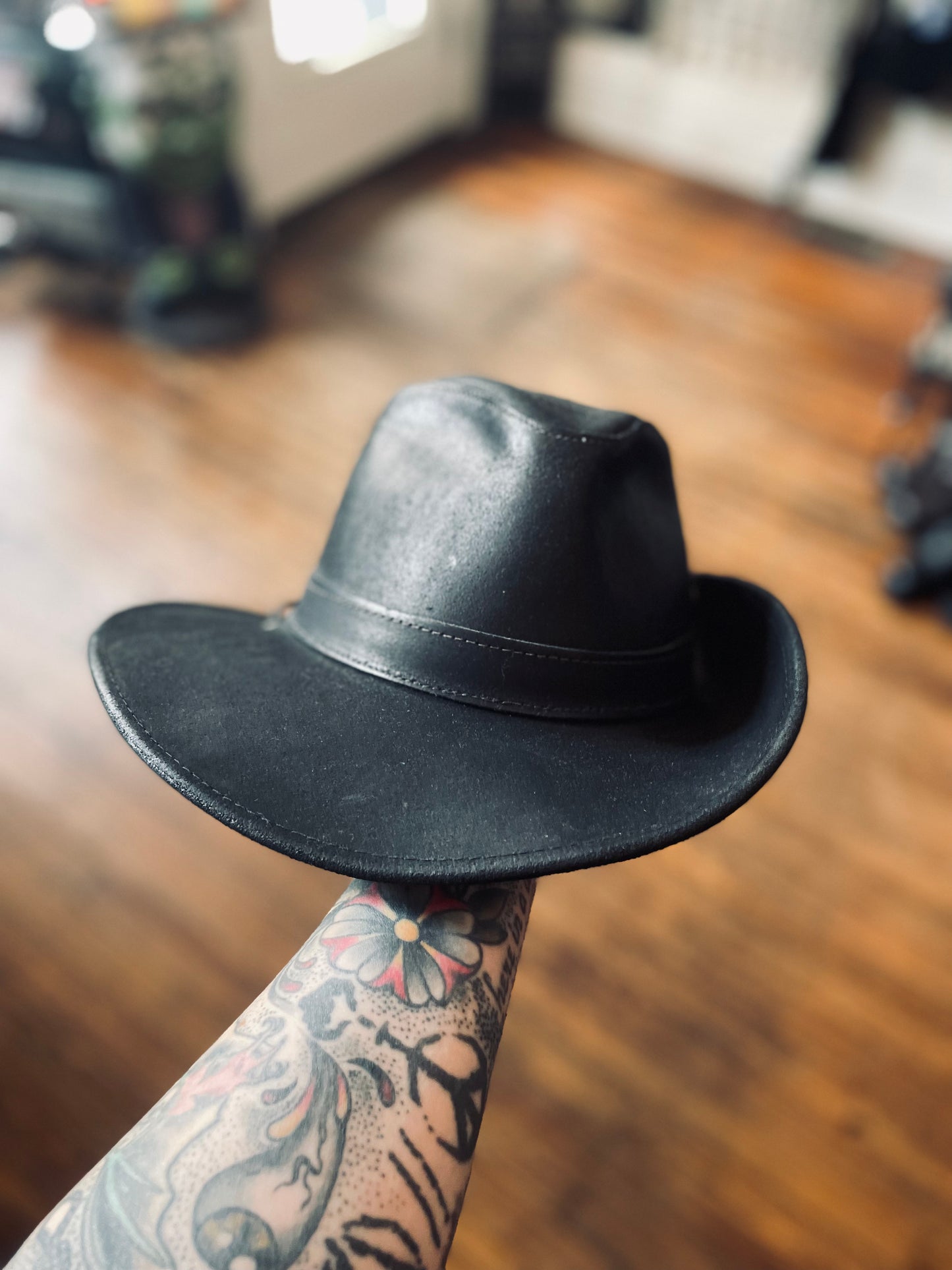 Henschel Hat Co. Black Leather Side Snap Cowboy Hat
