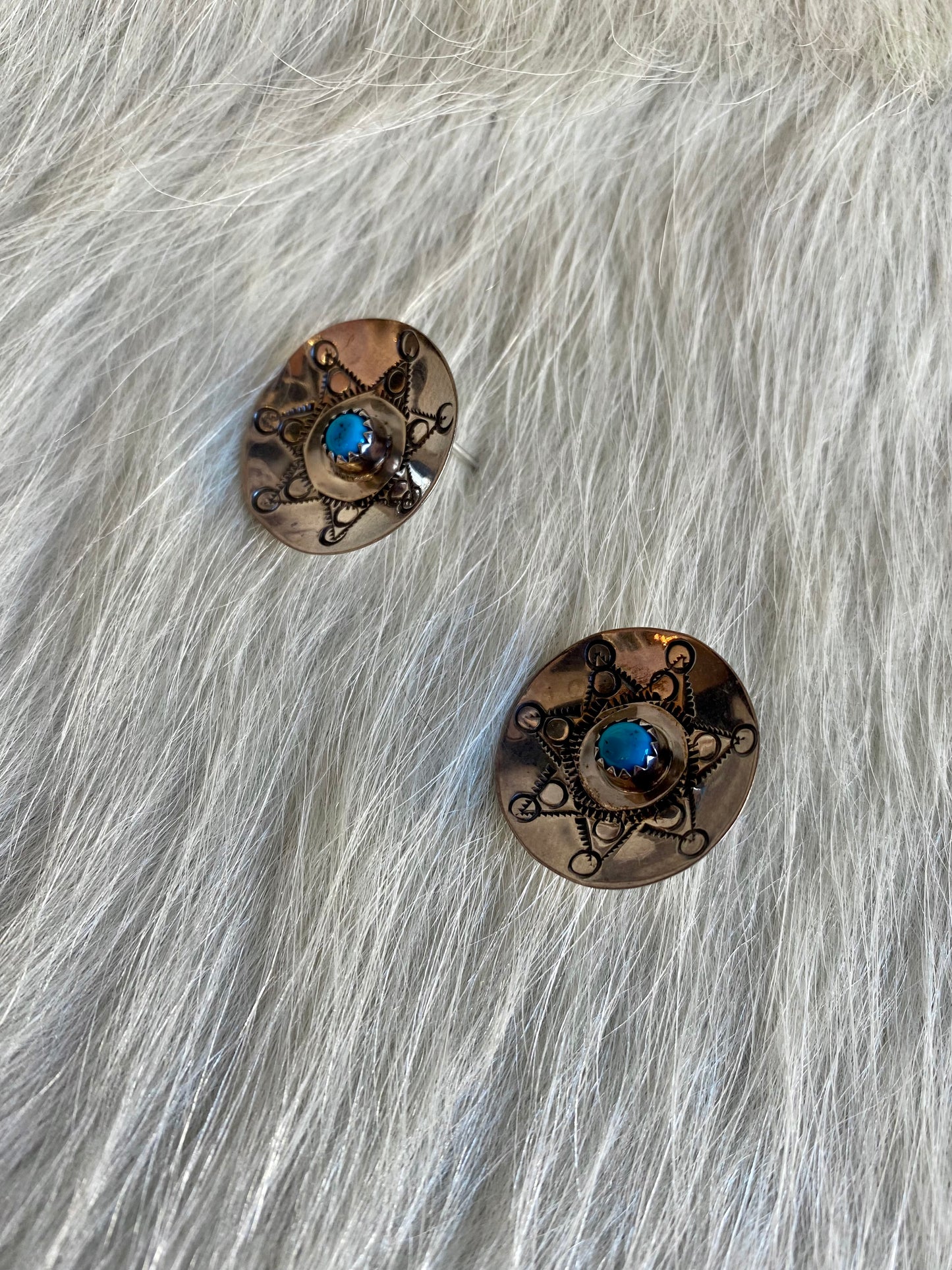 Vintage Sterling Stamped Turquoise Circular Earrings