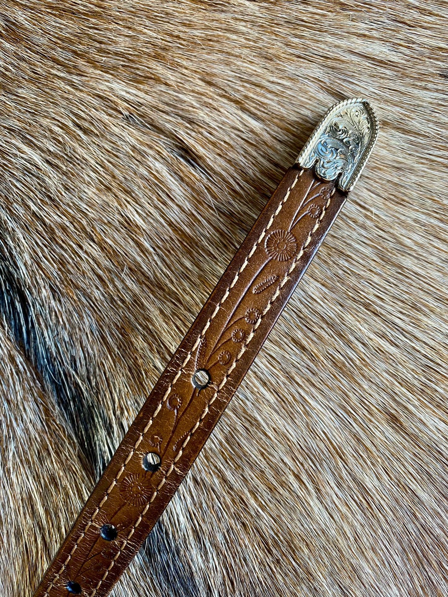 Vintage Dark Brown Leather Tooled Western Belt
