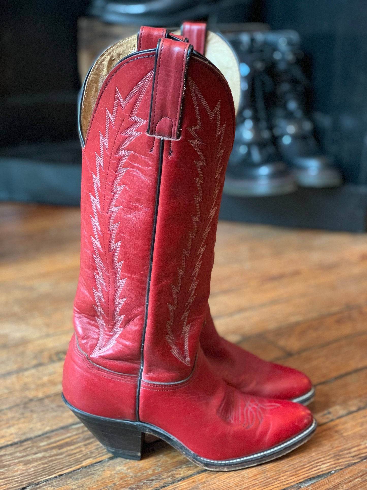 Vintage Abilene Red High Heeled Cowboy Boots