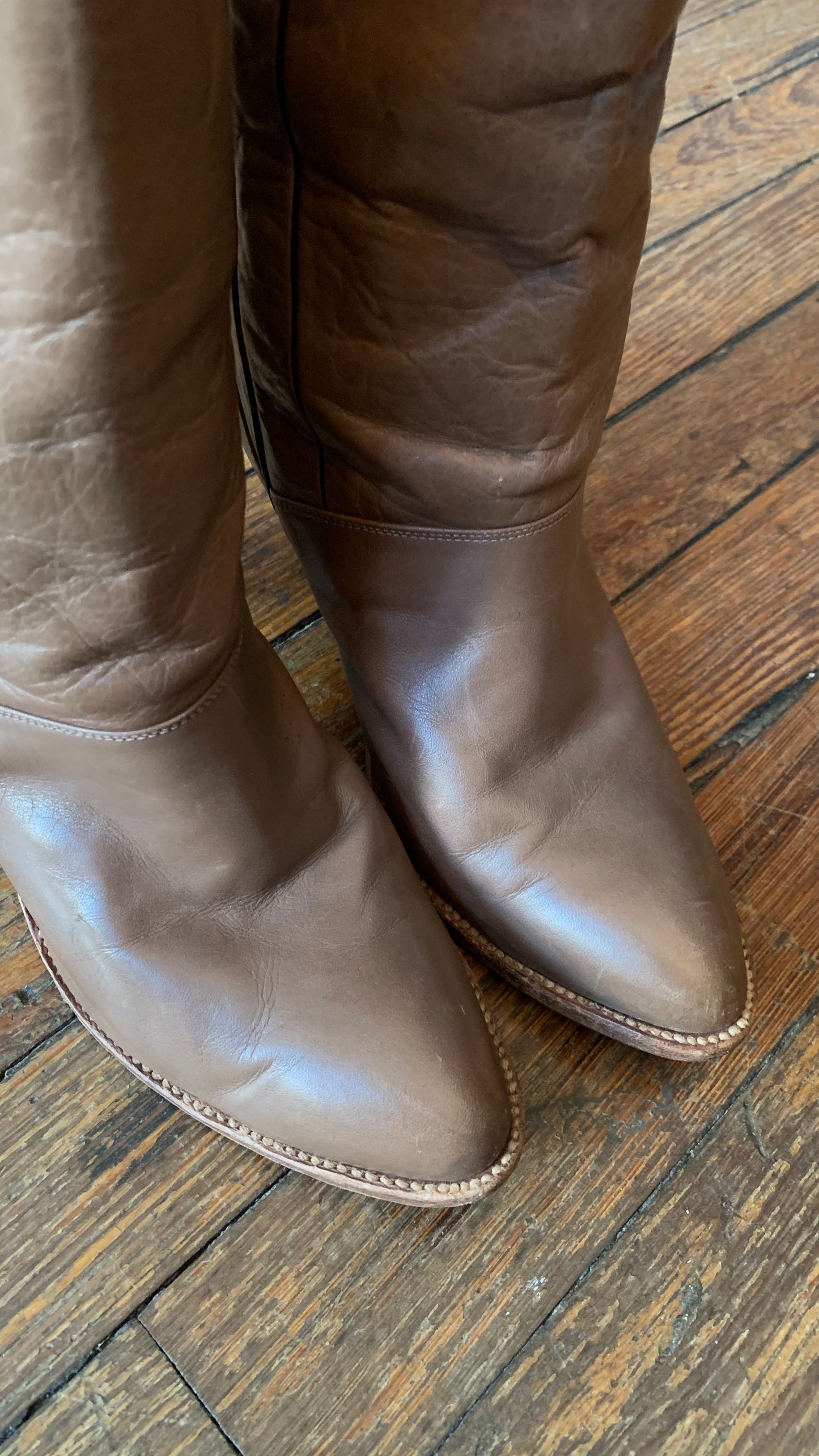 Vintage Dan Post Brown High-Heeled 70’s Style Cowboy Boots