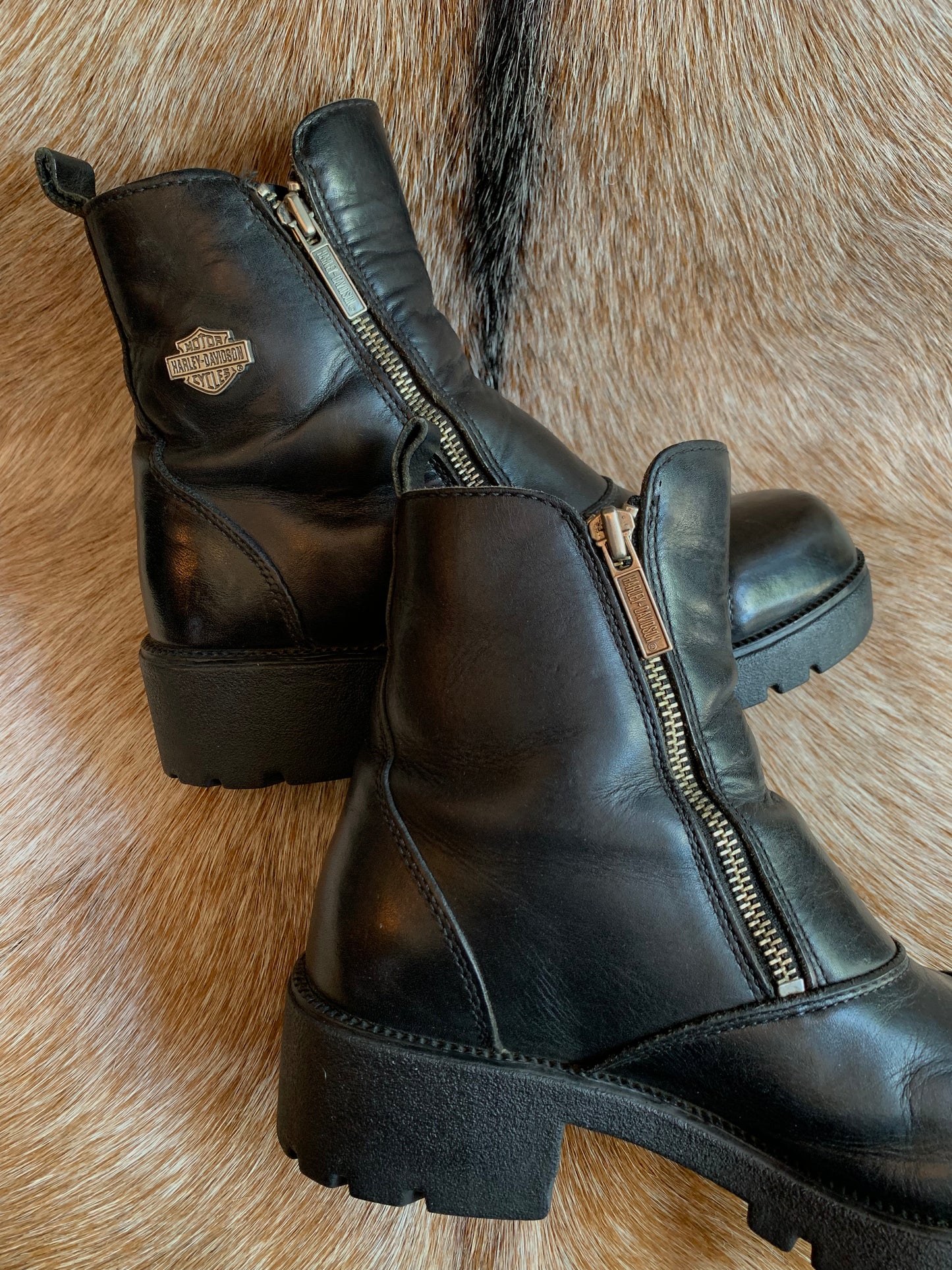 Vintage Harley-Davidson Leather Double Zipper Ankle Boots