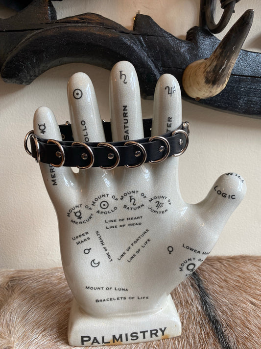 Black Vegan Leather Multi Silver D-Ring Choker