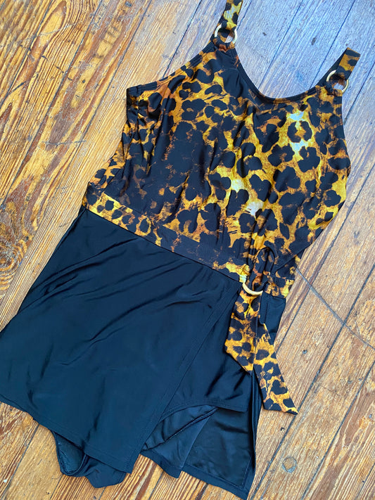 Leopard Print One Piece w/ Built-in Skirt