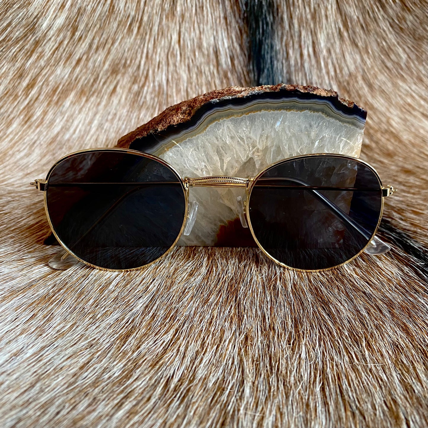 Gold Wire Frame w/ Black Lenses Sunglasses