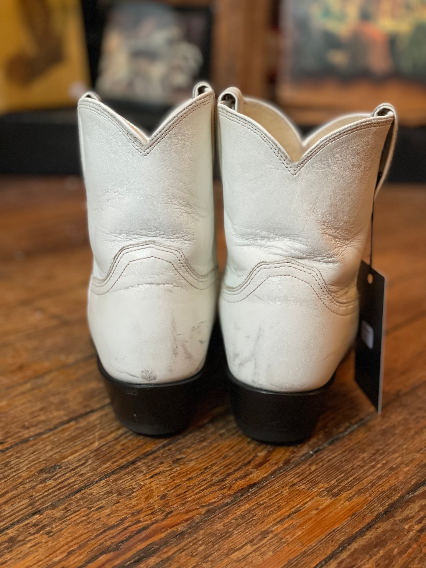 Justin Brand White Leather Western Ankle Boots
