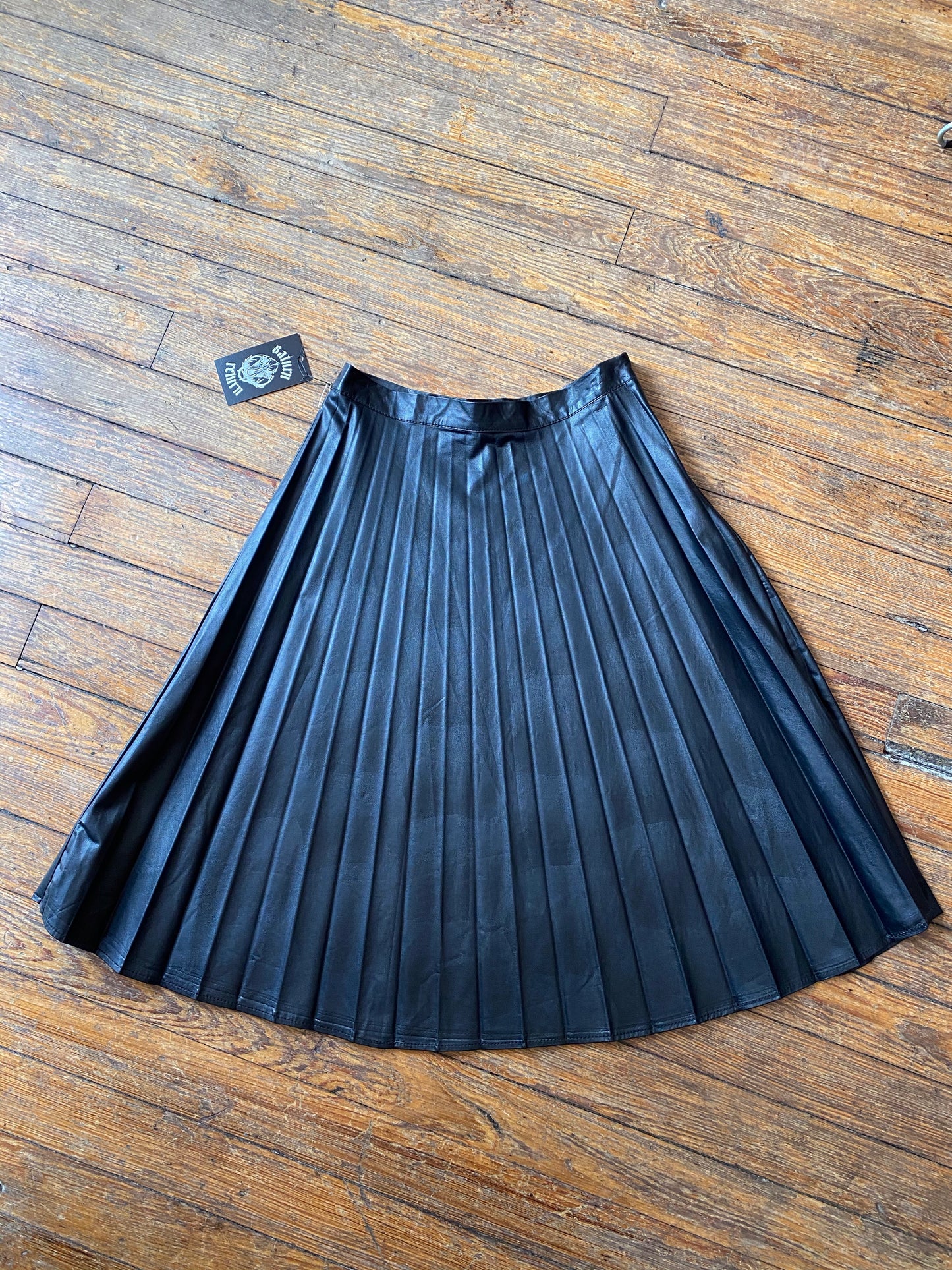 Pleated Vegan Leather Midi Skirt