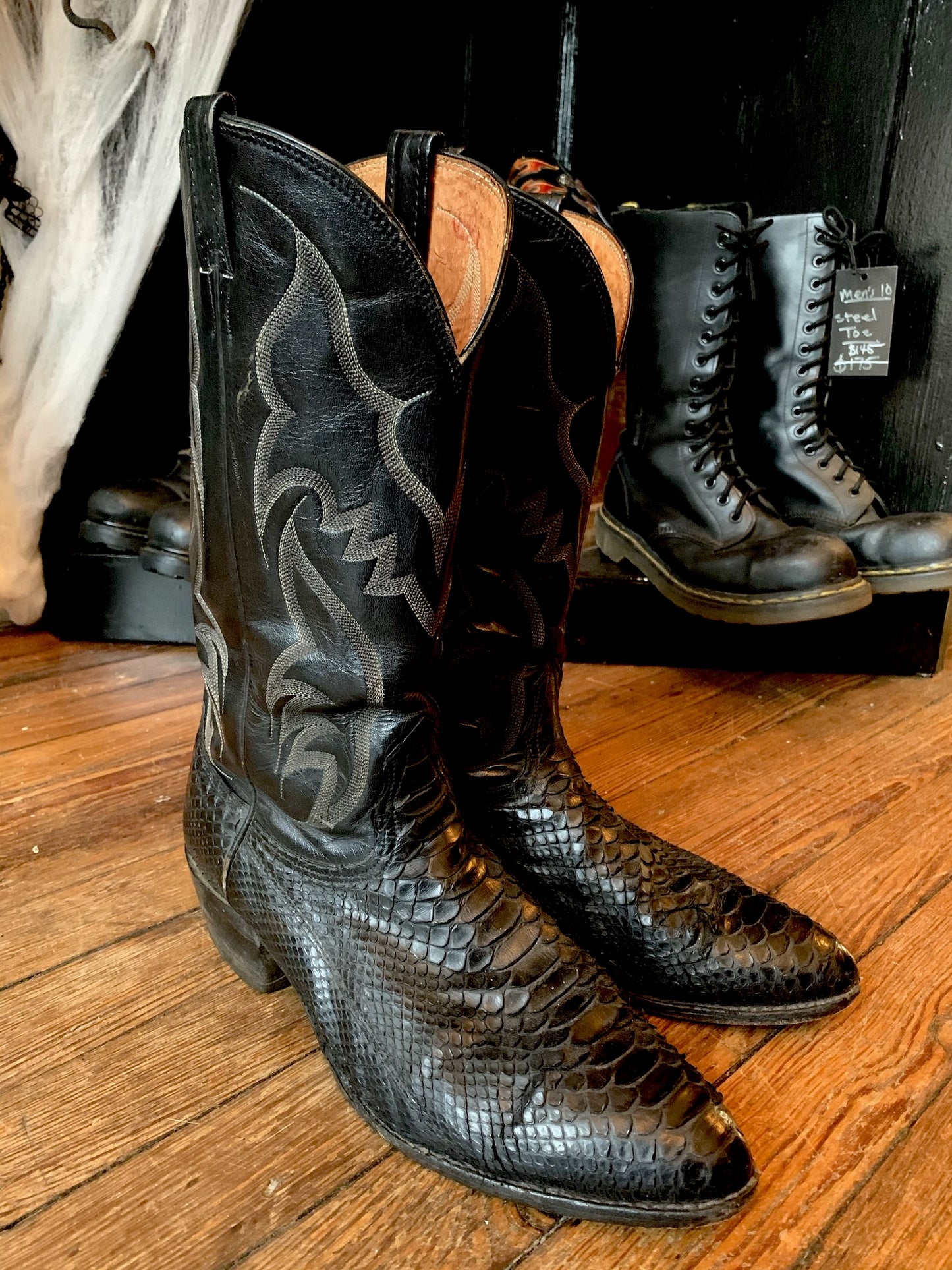 Vintage Nocona Black Snakeskin Cowboy Boots