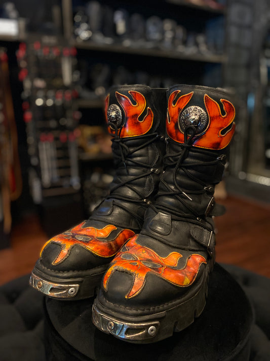 Vintage New Rock Reactor Orange Devil Flame Boots
