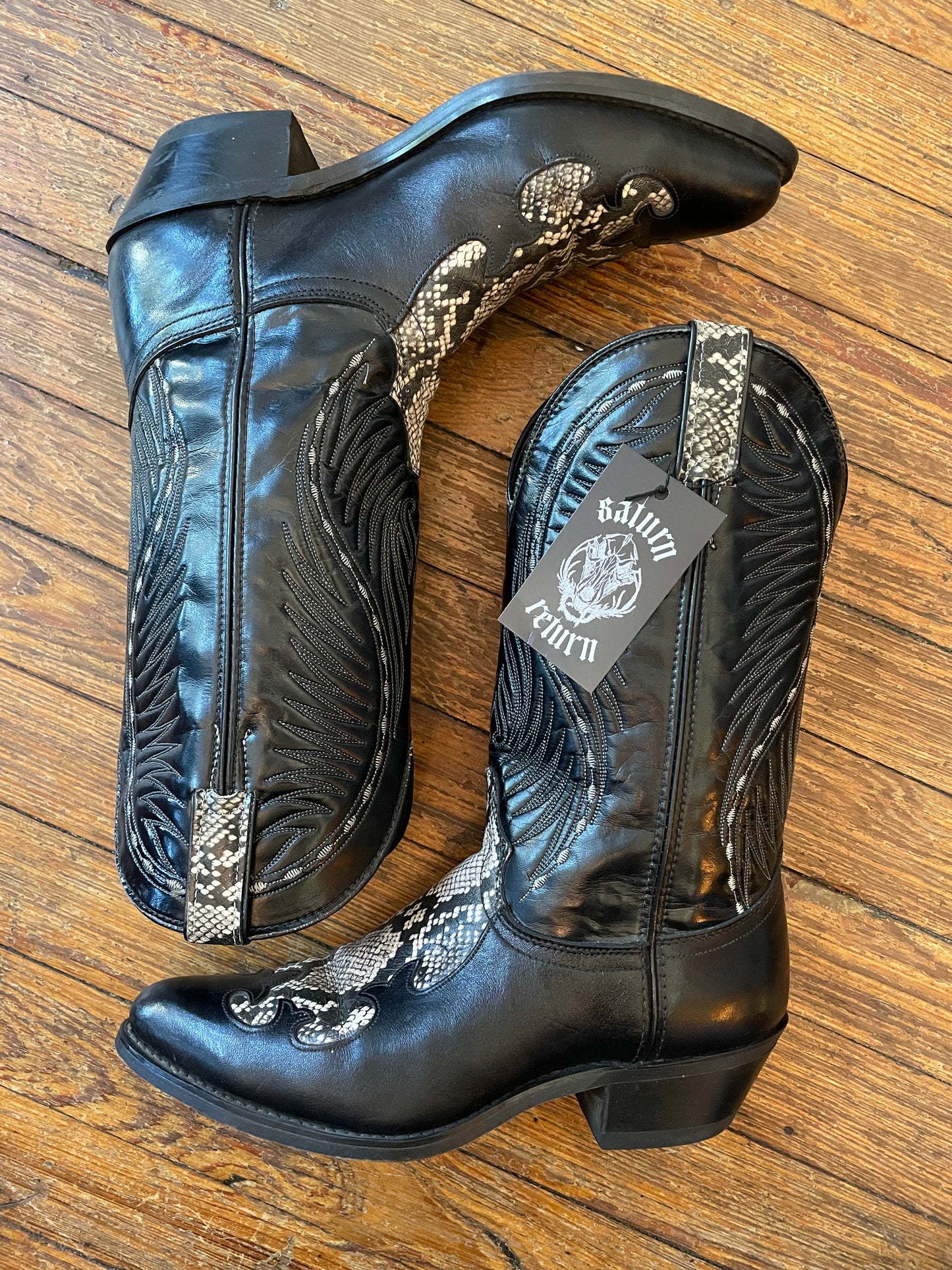 Laredo Black and White Snakeskin Cowboy Boots