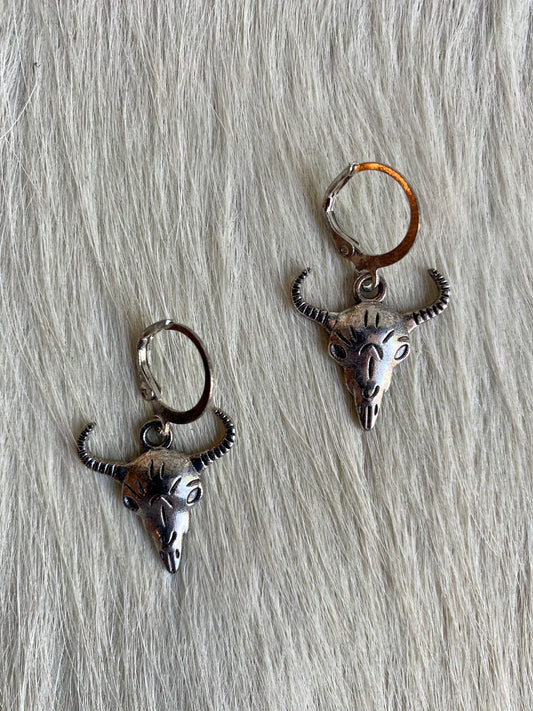 Lil Hoop Steer Skull Dangle Earrings