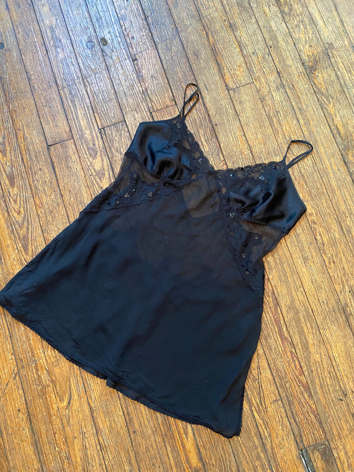 Vintage Black Sheer and Sequined Slip Dress