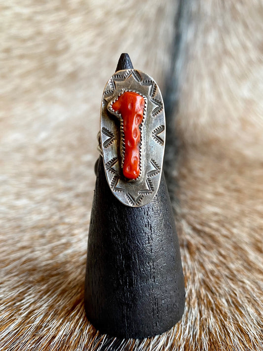 Vintage Sterling Silver Stamped Coral Ring