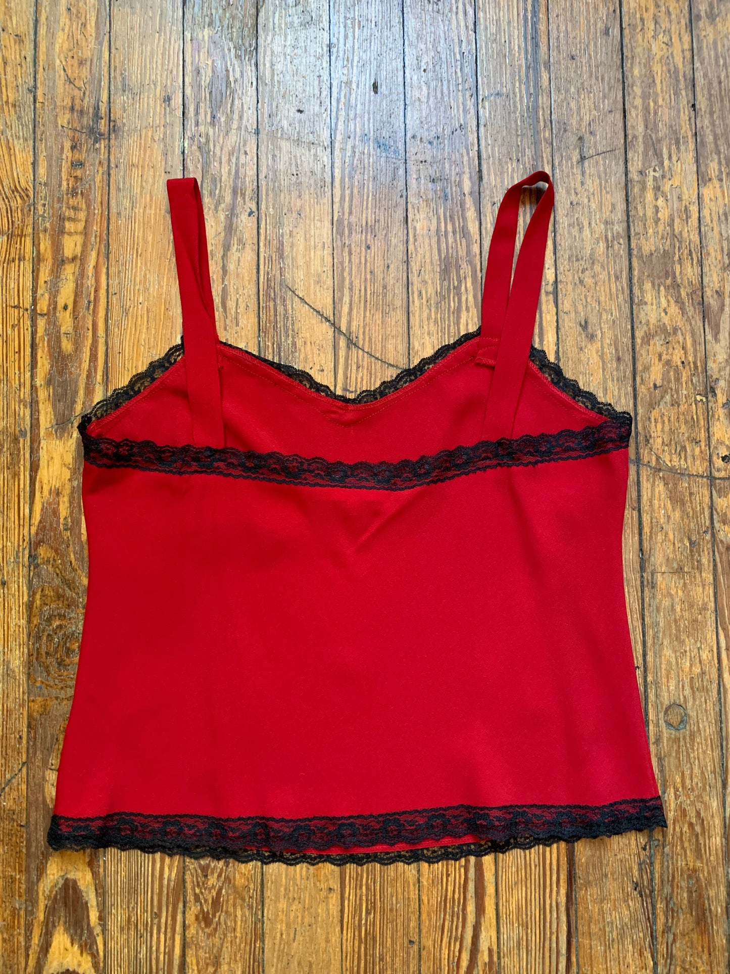 Red and Black Lace Trim Tank Top