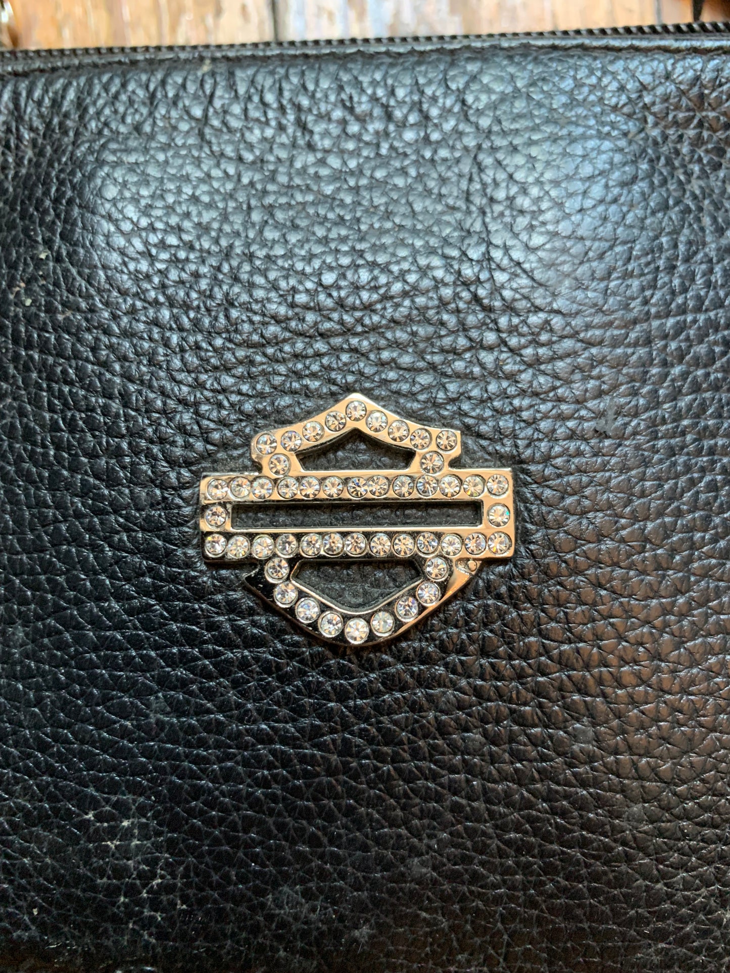 Harley-Davidson Black Leather Rhinestone Emblem Belt Bag
