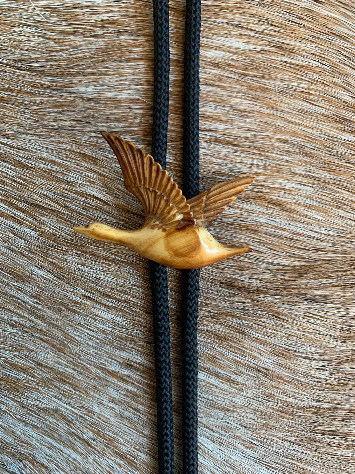 Genuine Antler Duck Pendant w/ Antler Tips Bolo Tie