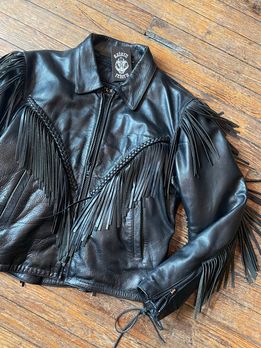Wilson’s Leather Black Leather Fringe Moto Jacket