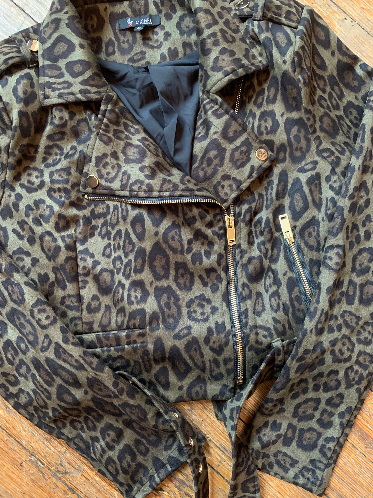 Leopard Print Moto Style Cropped Jacket