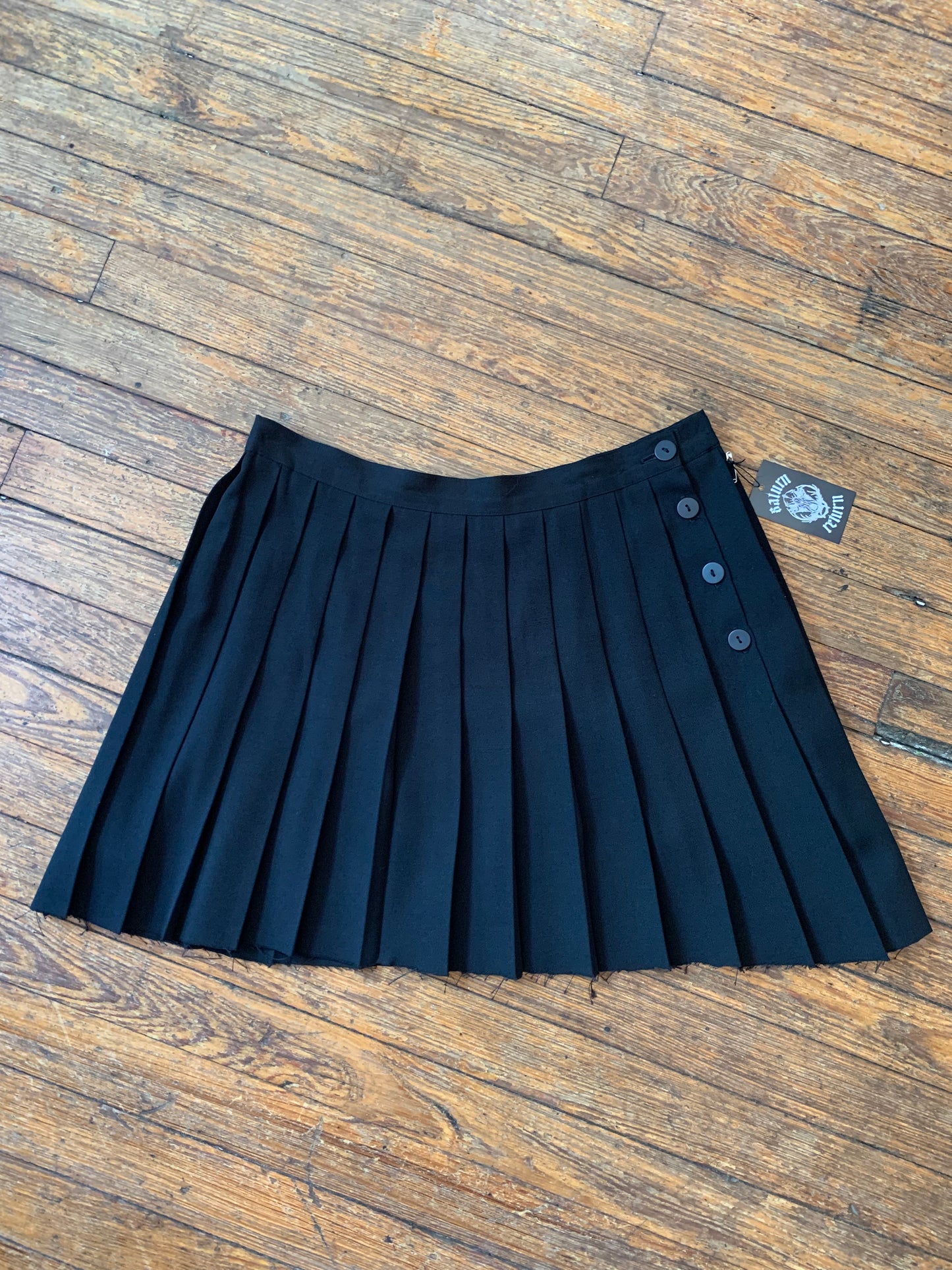 Black Raw Hem Button Tennis Skirt