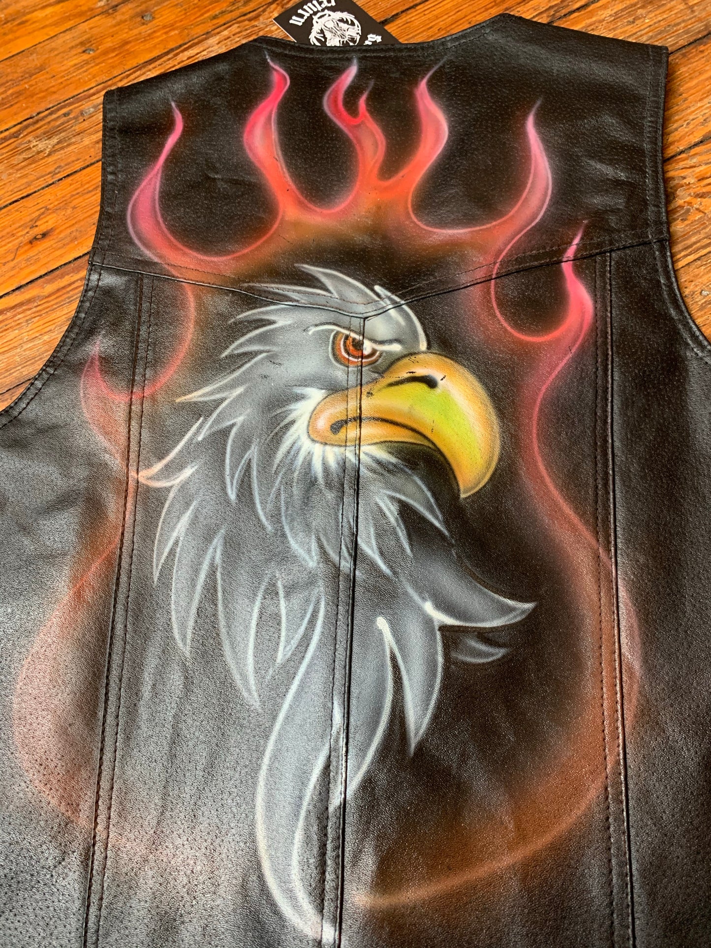 Flaming Eagle Painted Leather Biker Vest