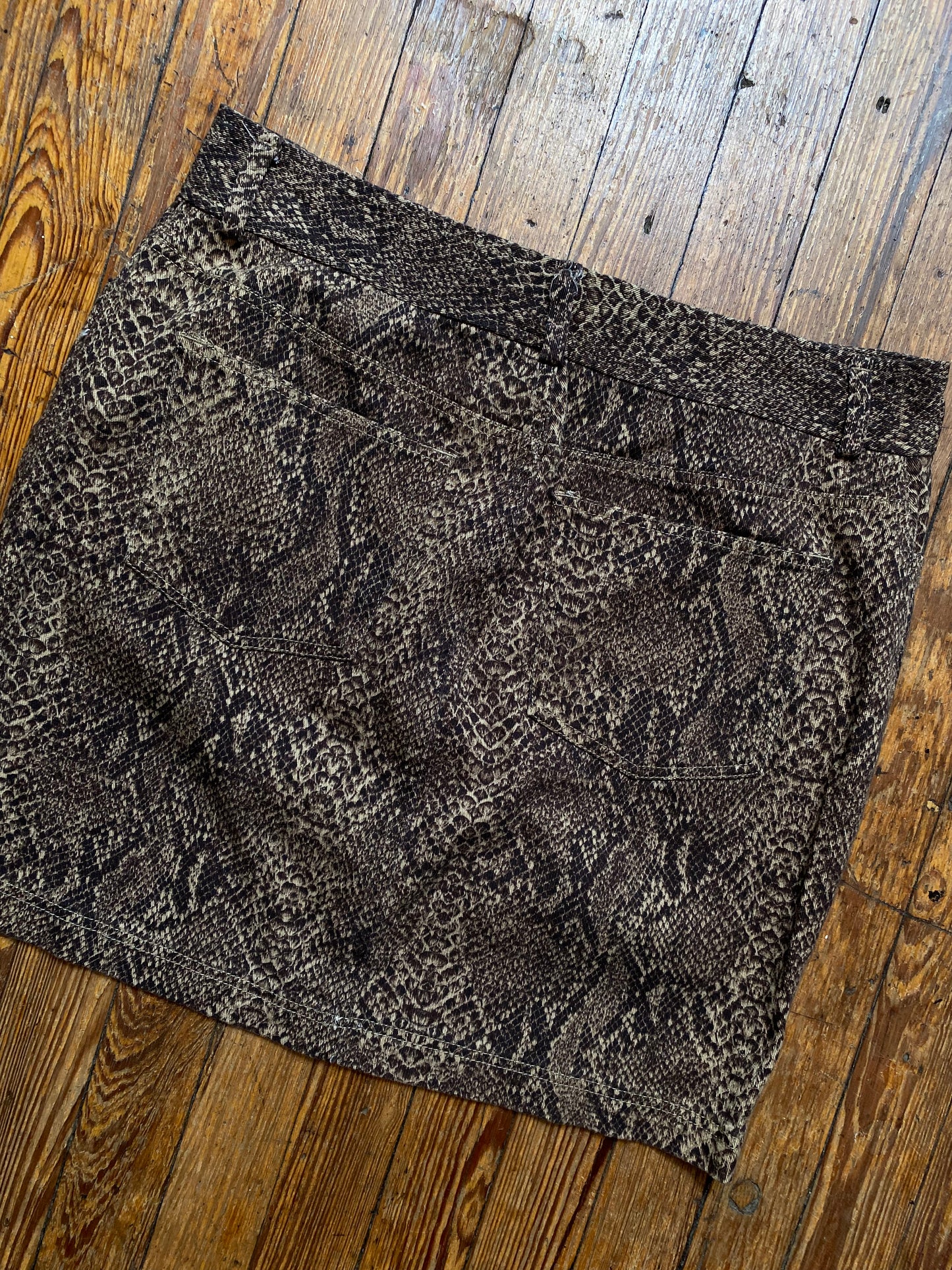 Brown Snakeskin Print Denim Skirt