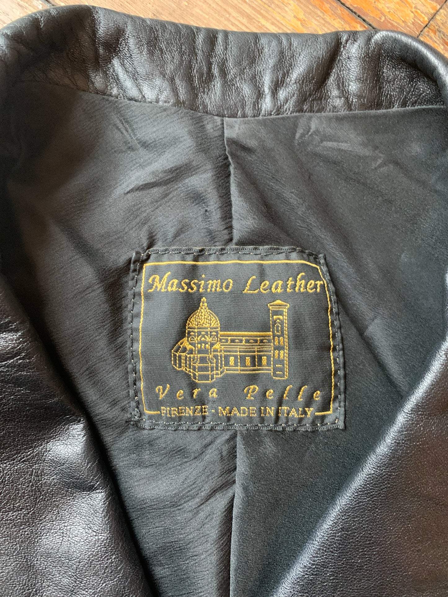 Massimo Black Leather Moto Brass Hardware Vest