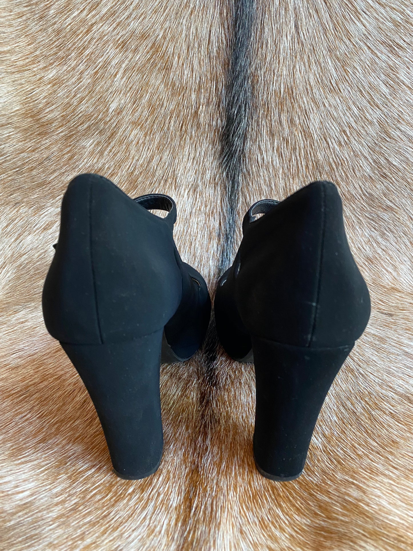 Black Faux Suede Mary Jane Style Chunky Heels
