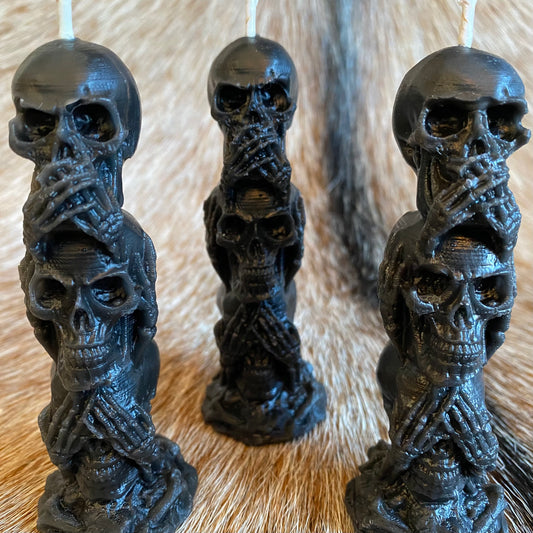 SR x Candlecore “Speak, hear, see Evil” Stacked Skull Candle