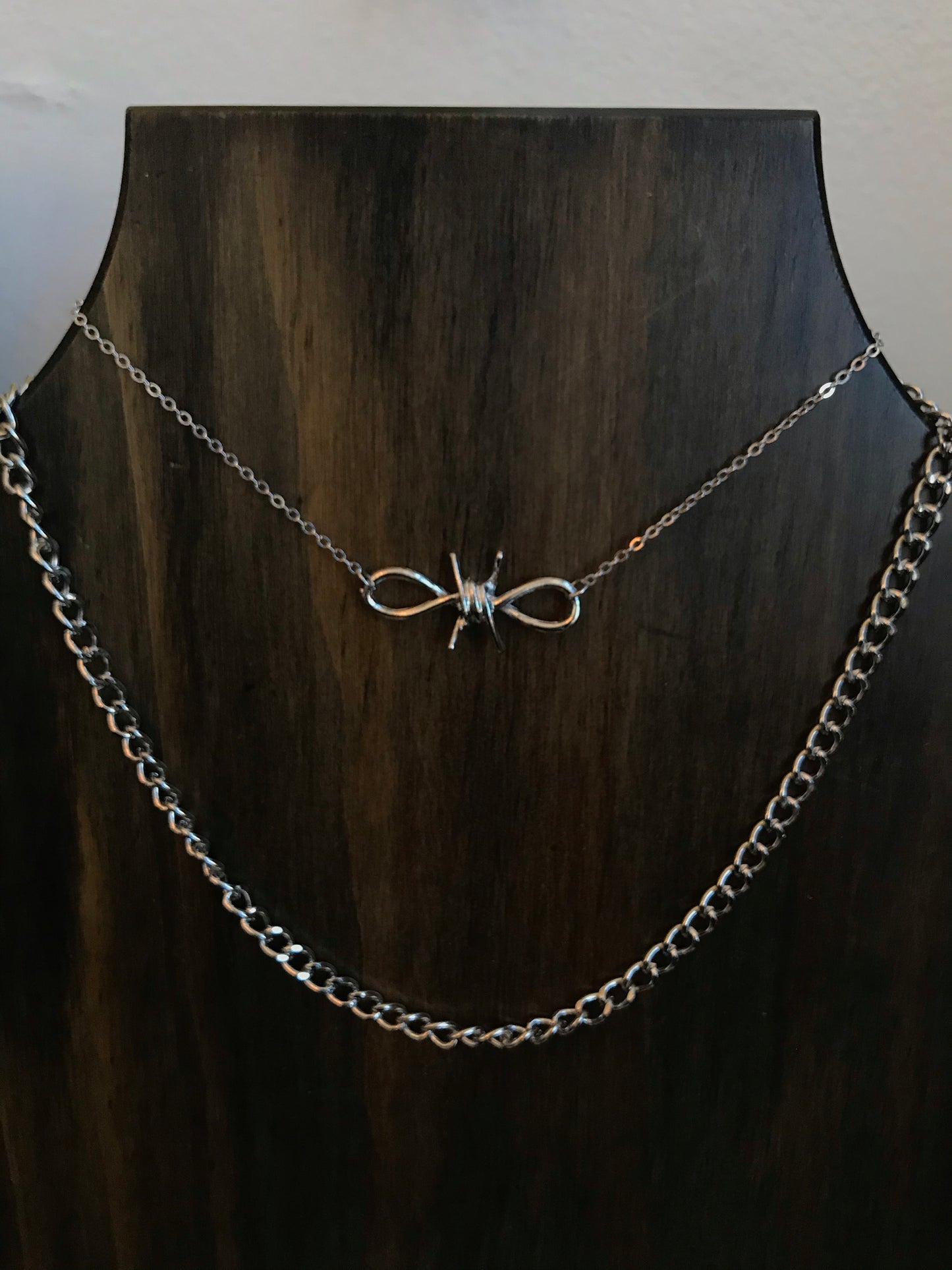 Layered Barbed Wire Pendant Necklace