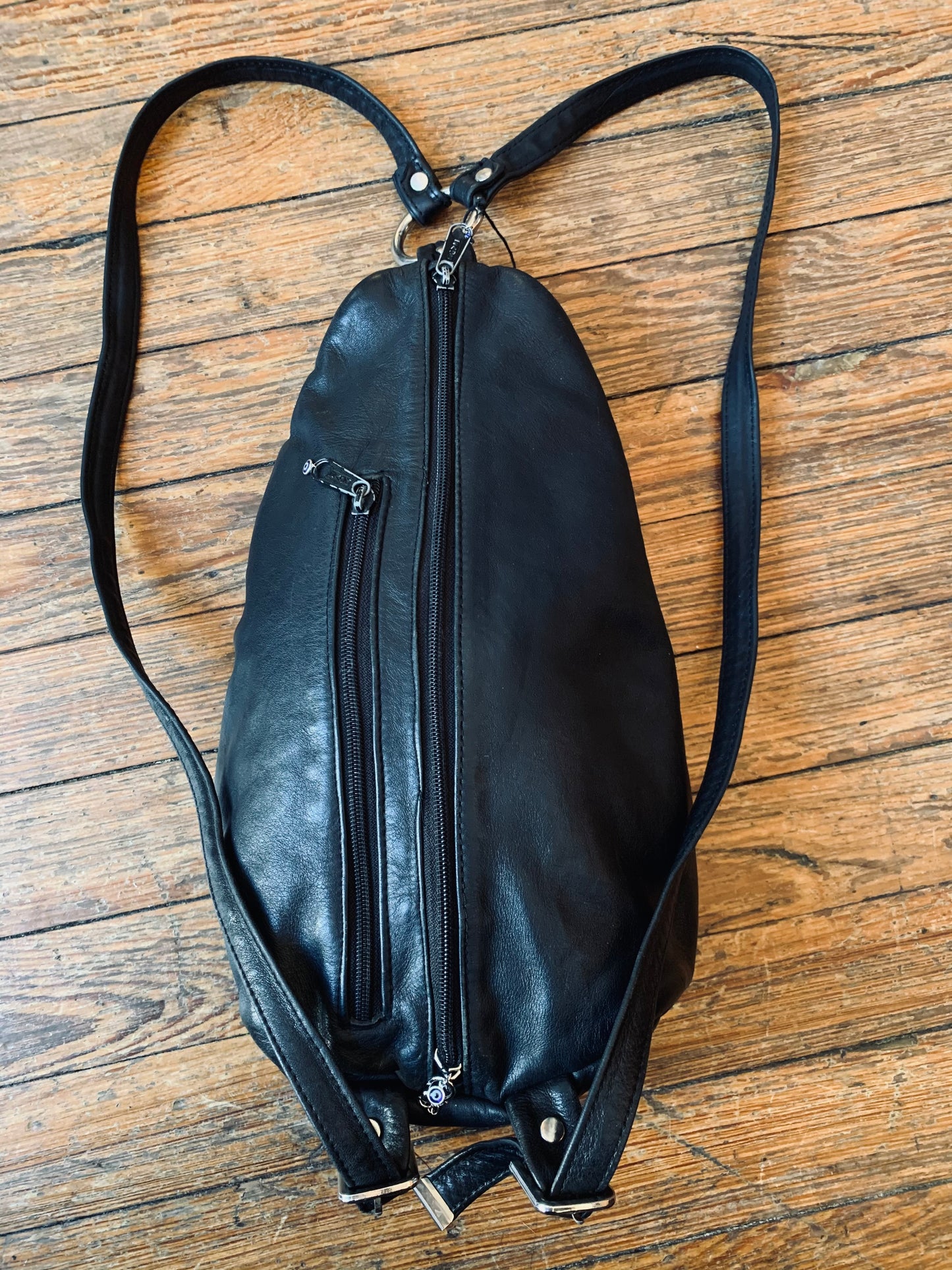 Black Leather O-Ring Backpack