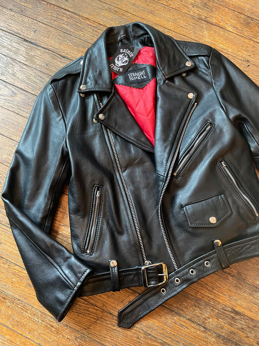 Straight To Hell Black Leather Commando Moto Jacket
