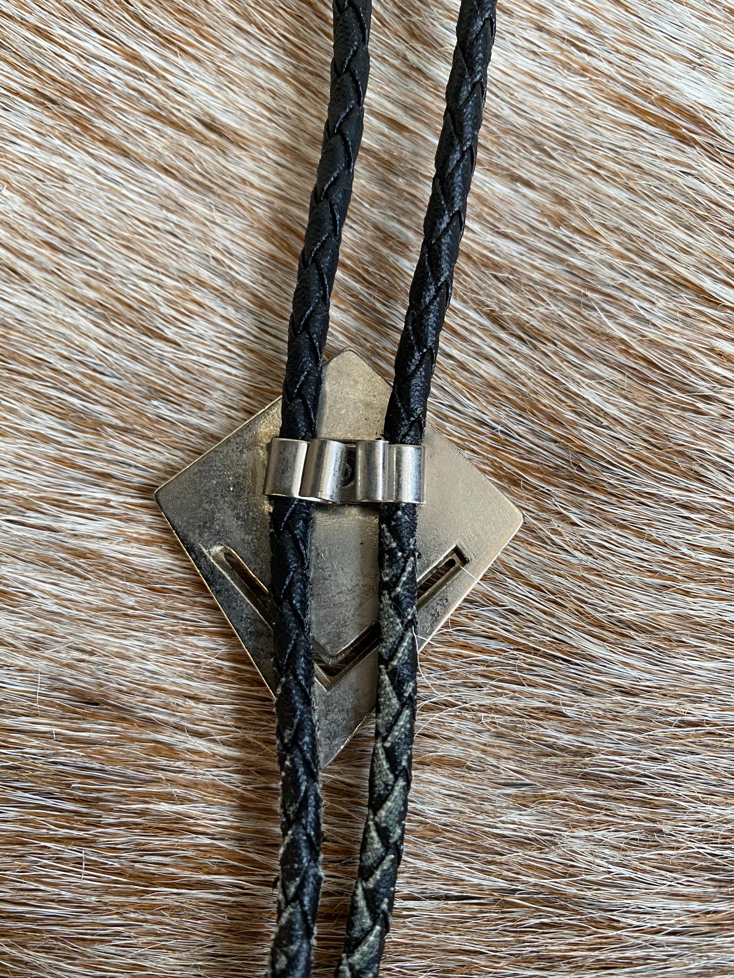 Diamond Shaped Silver and Abalone Bolo Tie