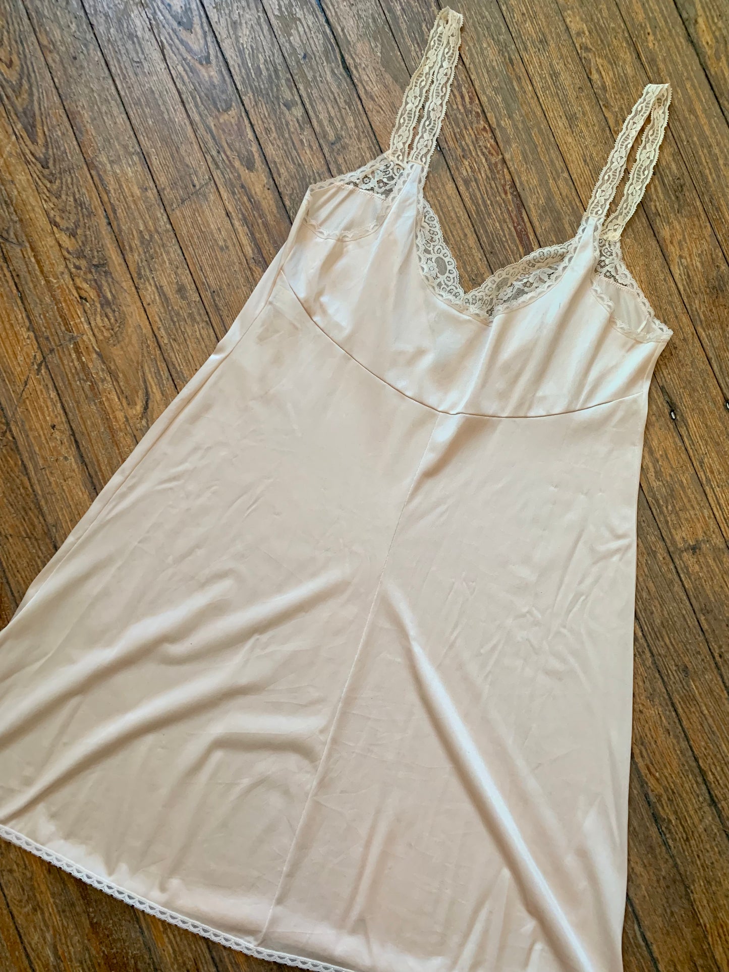 Vintage Peach/Beige Satin & Lace Slip Dress