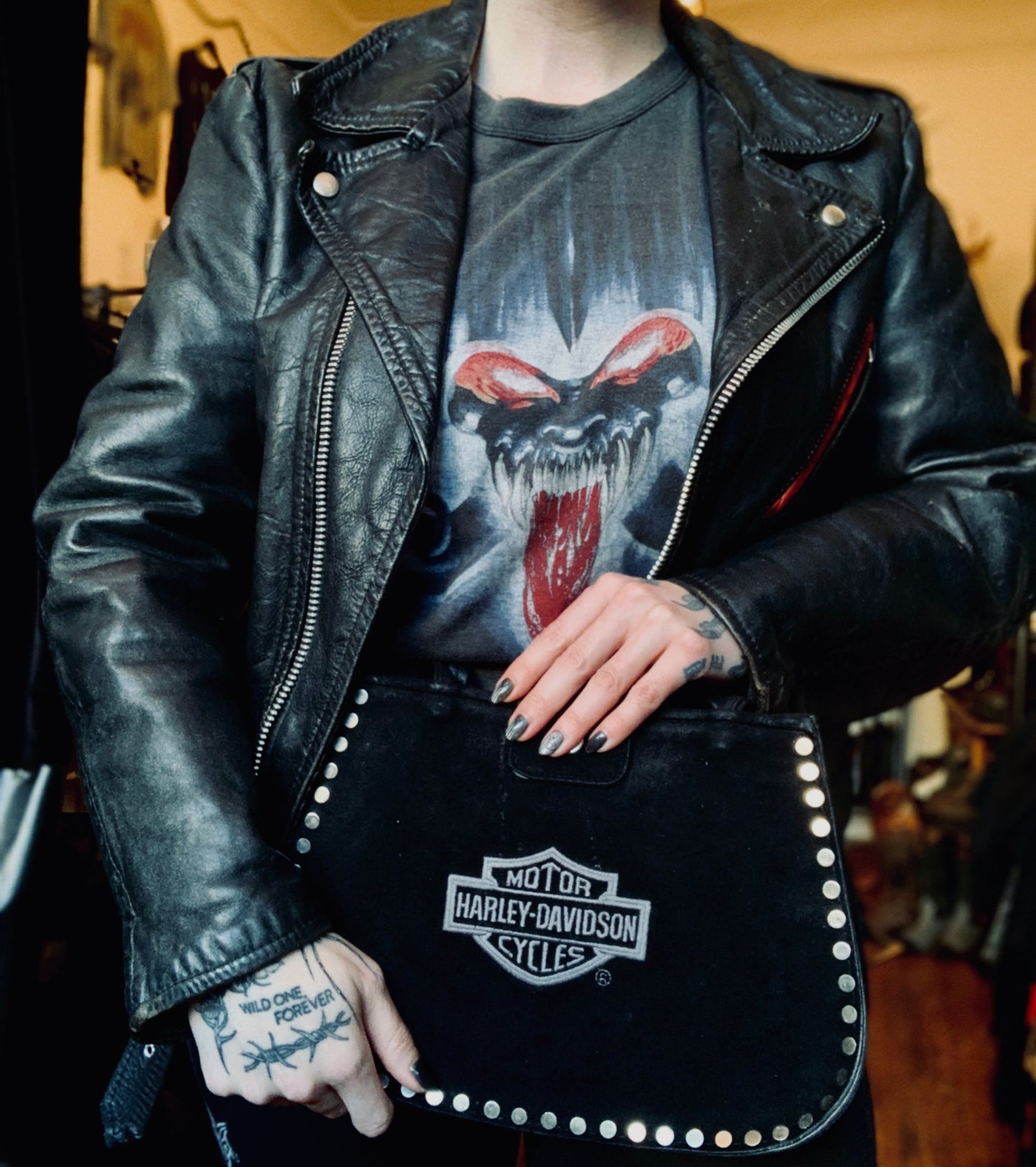 Harley-Davidson Black Suede Studded Shoulder Bag