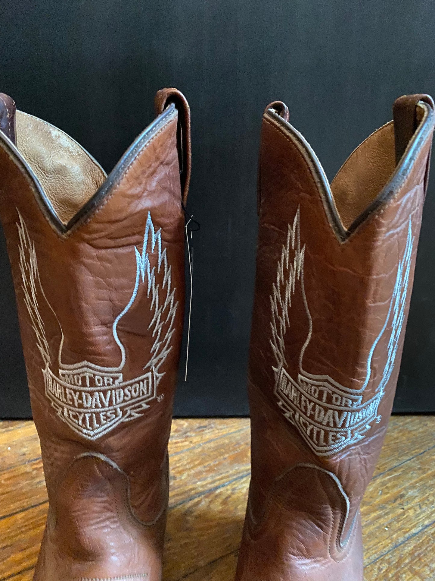Vintage Harley Davidson Brown Leather Logo Cowboy Boots