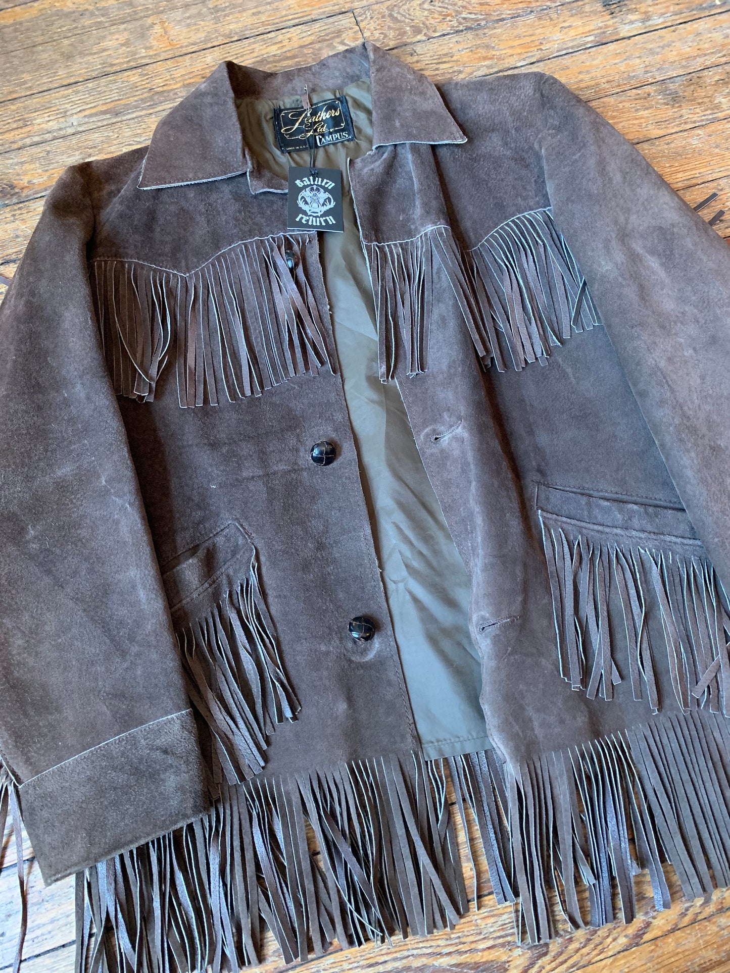 Vintage Brown Suede Leather Fringe Jacket
