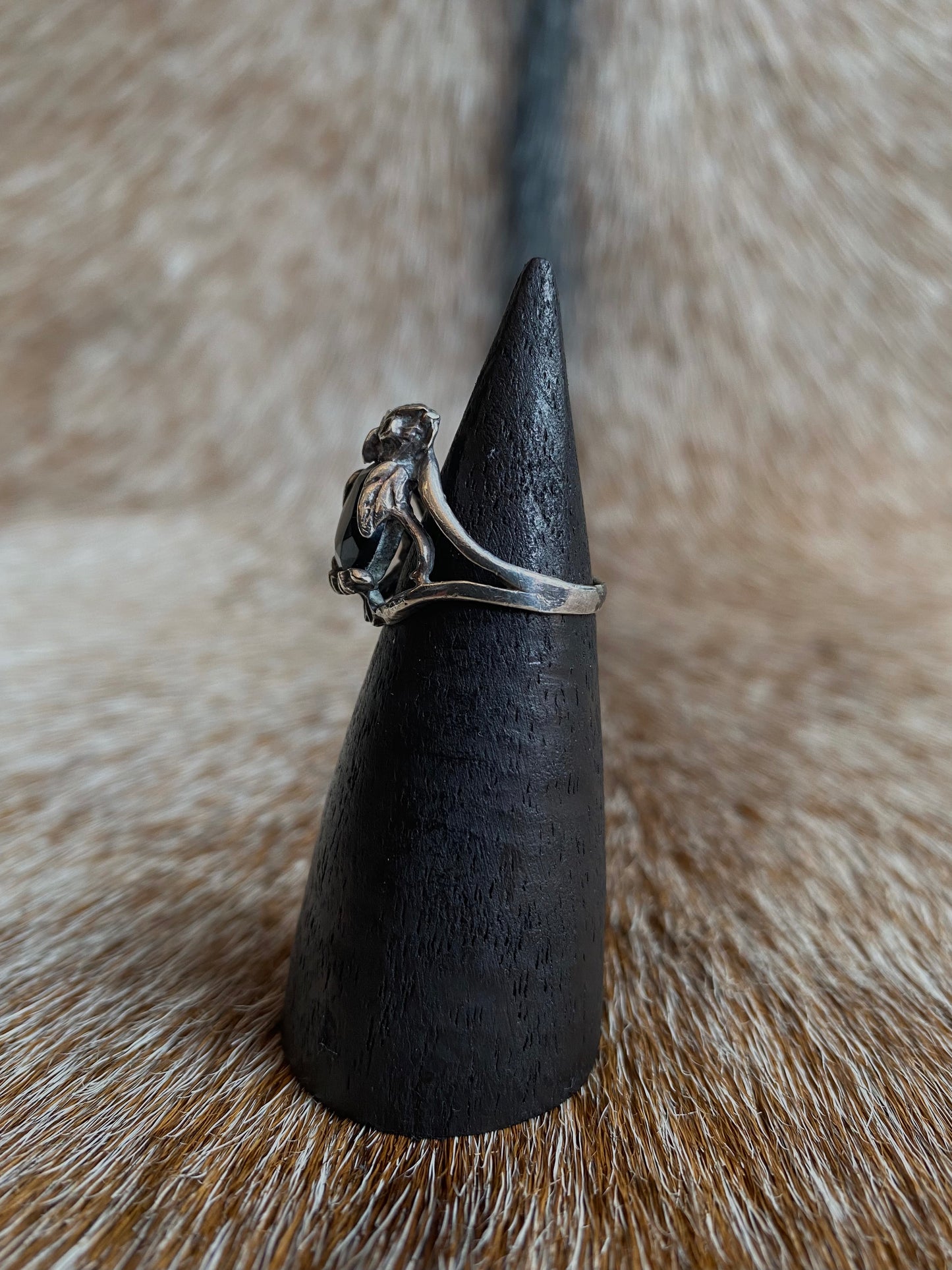 Sterling Silver Owl w/ Onyx Stone Ring