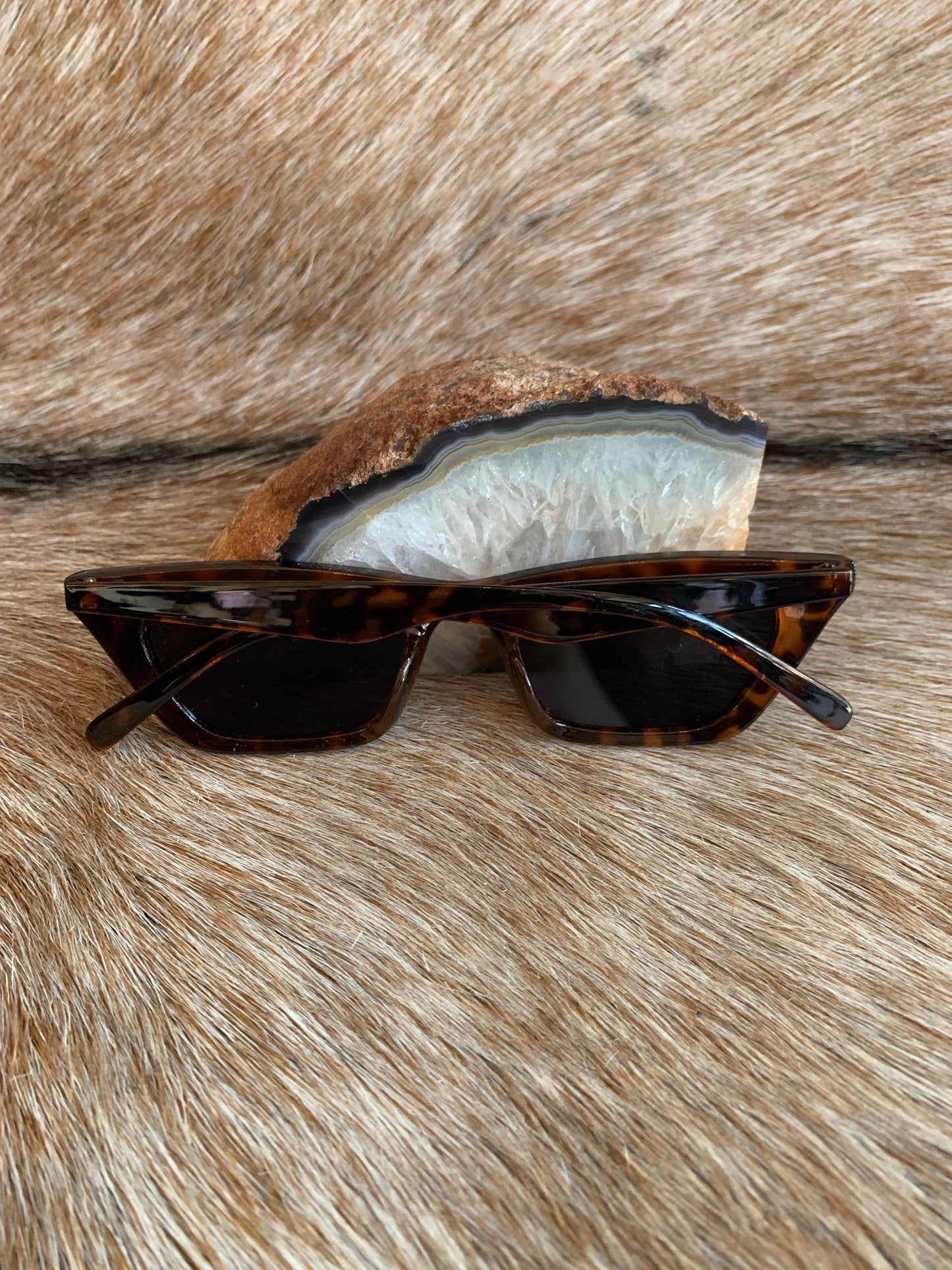Tortoise Shell Black Lens Skinny Geometric Sunglasses