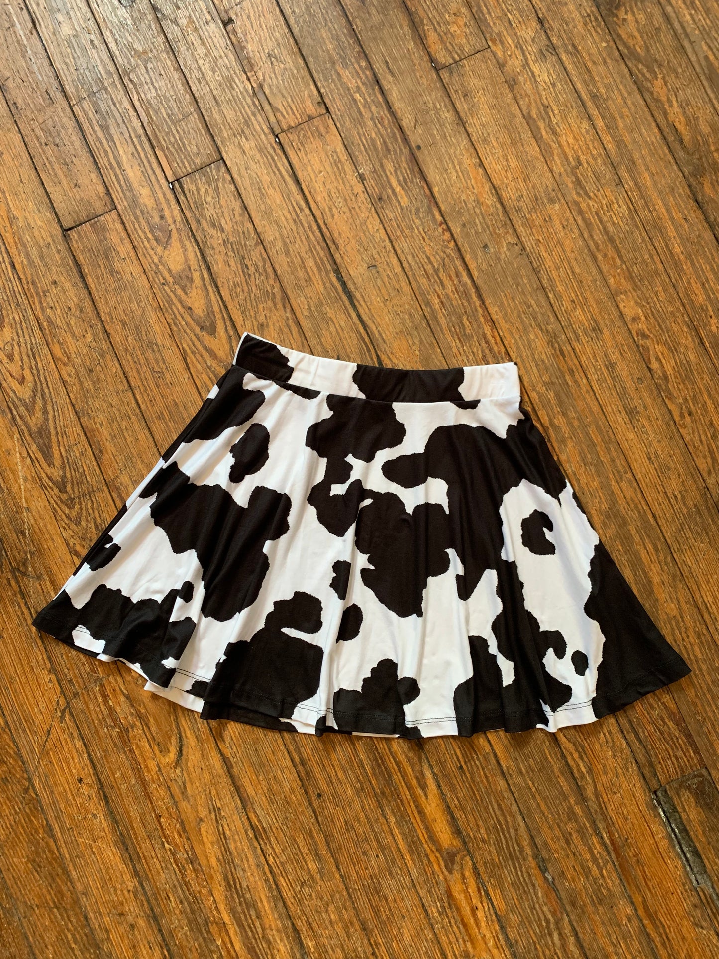 Black and White Cow Print Skater Skirt