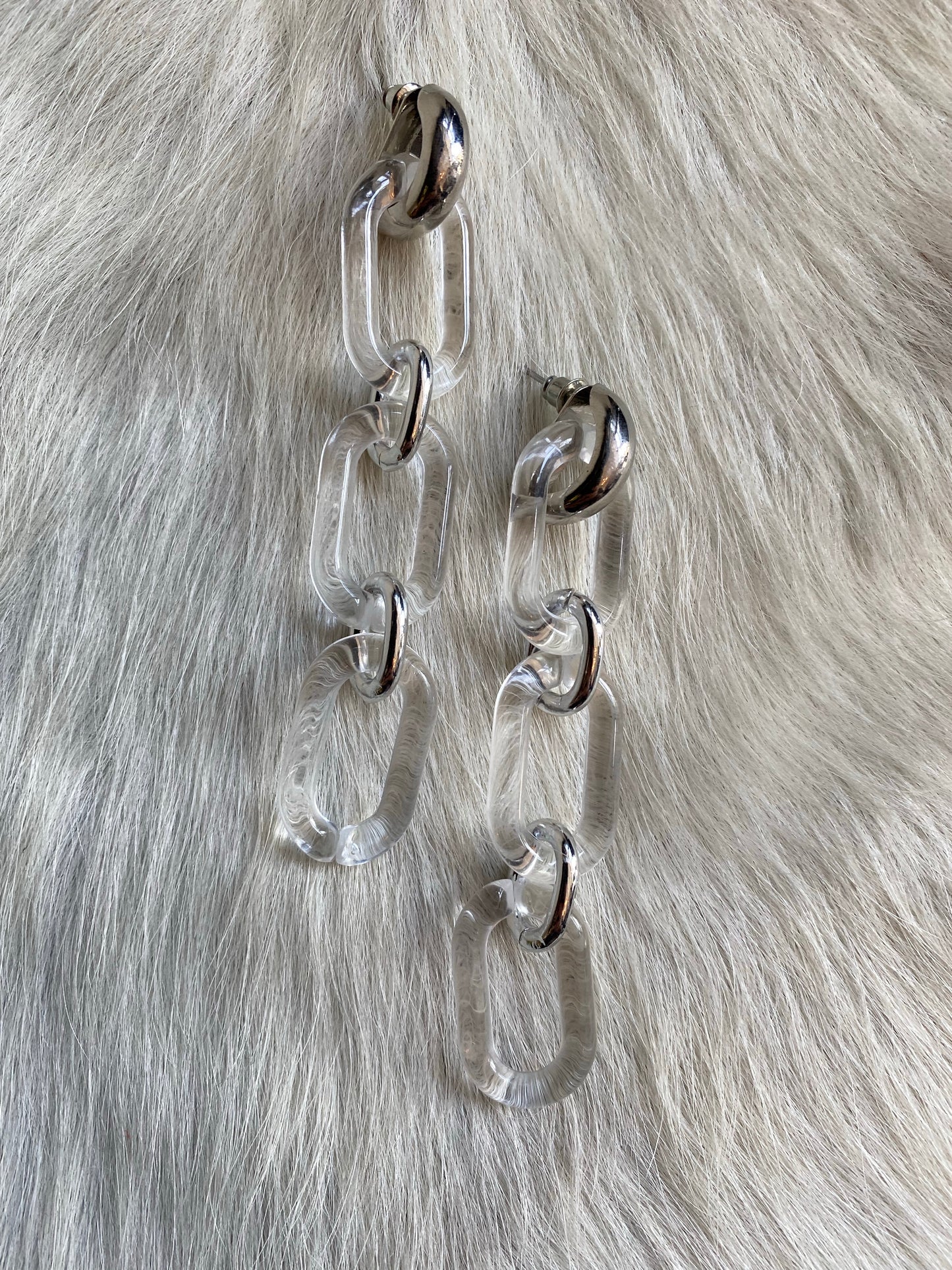 Clear Chain w/ Silver Accents Dangle Earrings