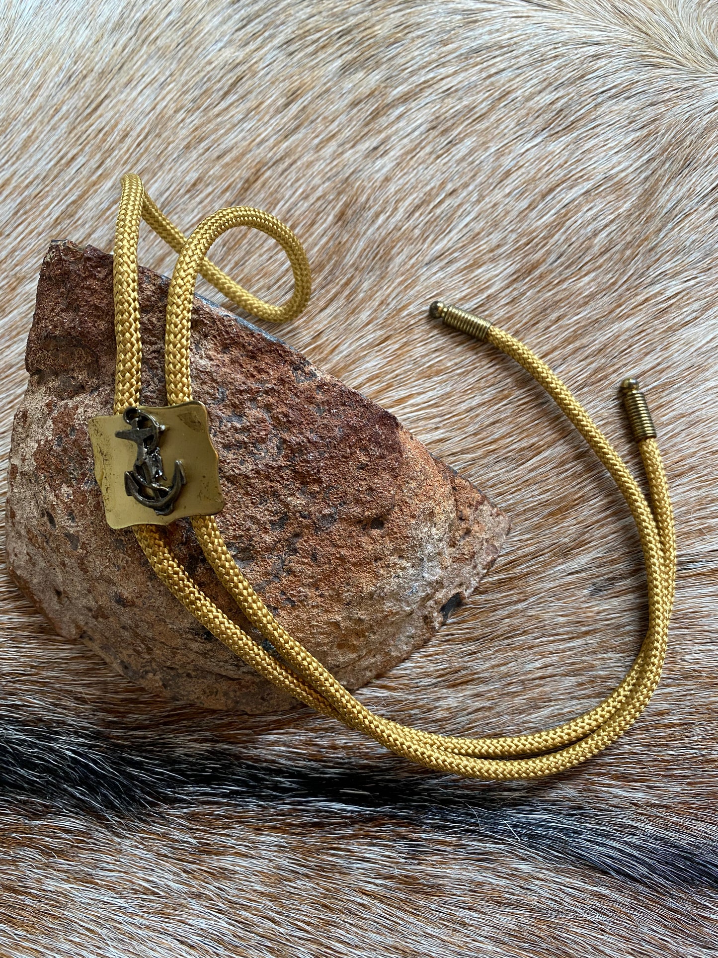Gold Anchor Pendant w/ Gold Cord Bolo Tie