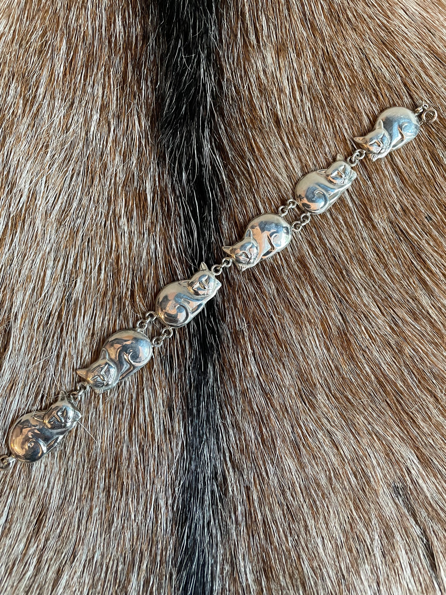 Sterling Silver Cat Link Bracelet