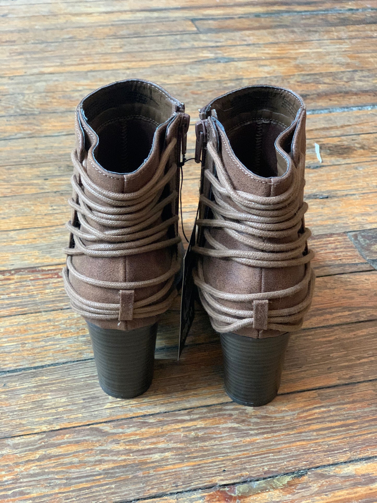 Candie’s Laced Back Brown Leather Ankle Booties