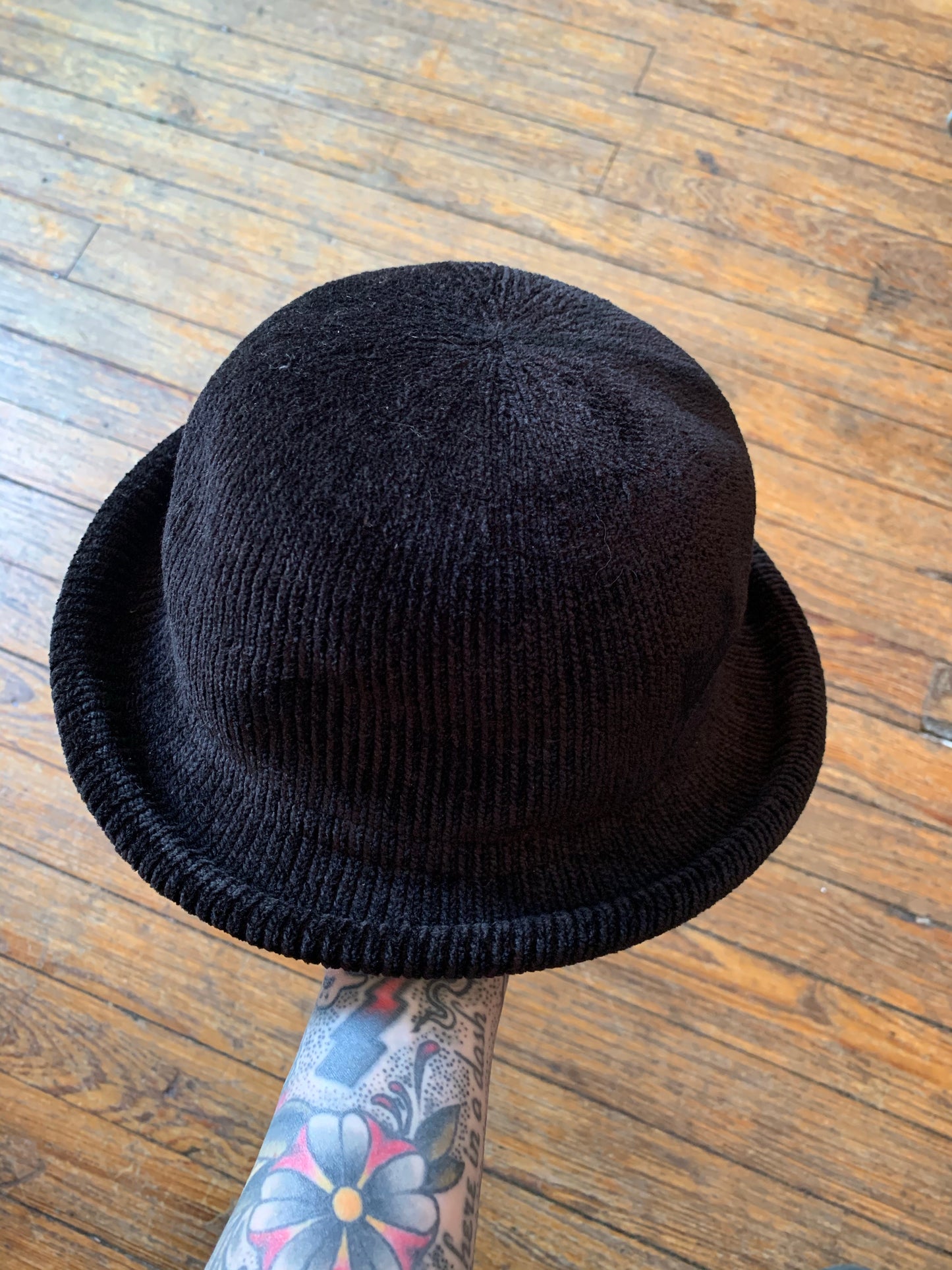 Soft Black Chenille Bowler Bucket Hat